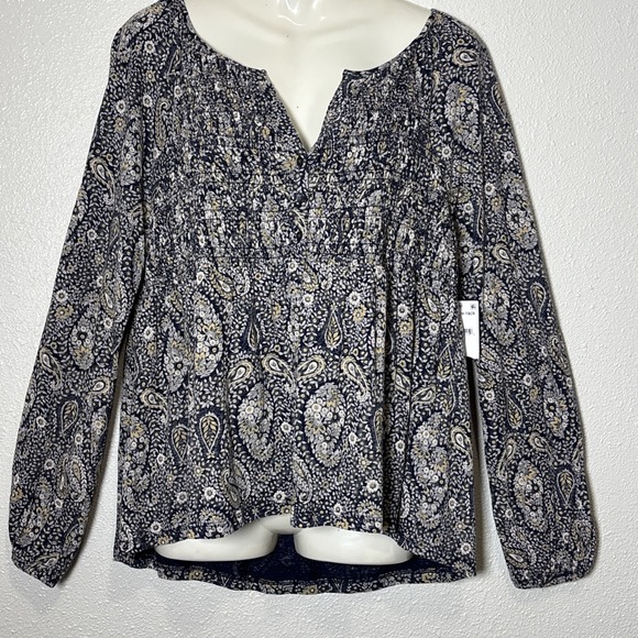 Lucky Brand Paisley Smocked long sleeve top Size Large  Boho, Multicolor Indie - Picture 2 of 10